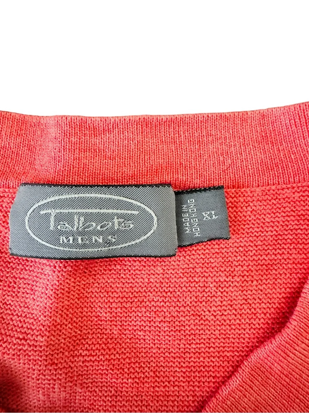 Talbots Men XL Coral V Neck Sweater 100% Cotton Lightweight Preppy Golf Coastal